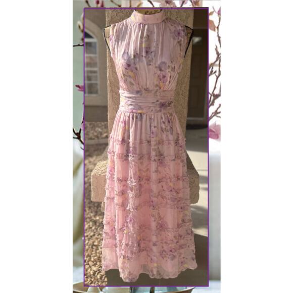 READY FEB Lulus Happily Sweet Floral Ruffle Midi-Dress Size S - Picture 2 of 9